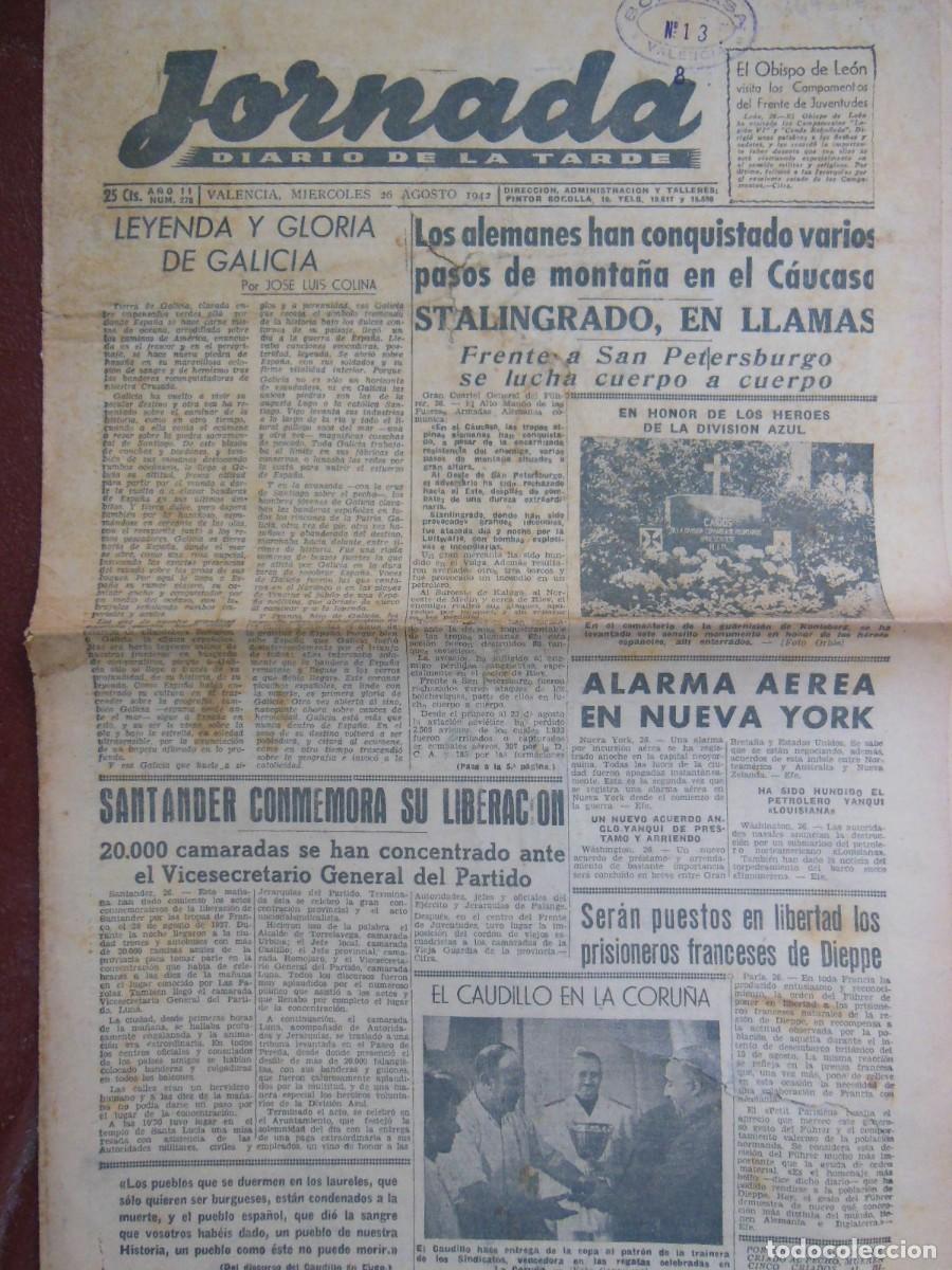 Collezionismo di Riviste e Giornali: JORNADA. Diario de la Tarde. 26 DE AGOSTO DE 1942. N&ordm; 278. (Valencia)