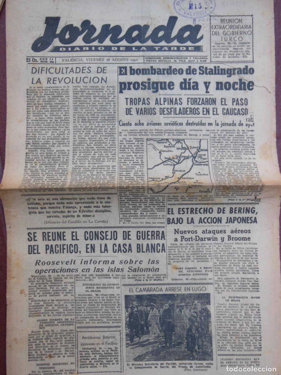 Collezionismo di Riviste e Giornali: JORNADA. Diario de la Tarde. 28 DE AGOSTO DE 1942. N&ordm; 280 (Valencia)