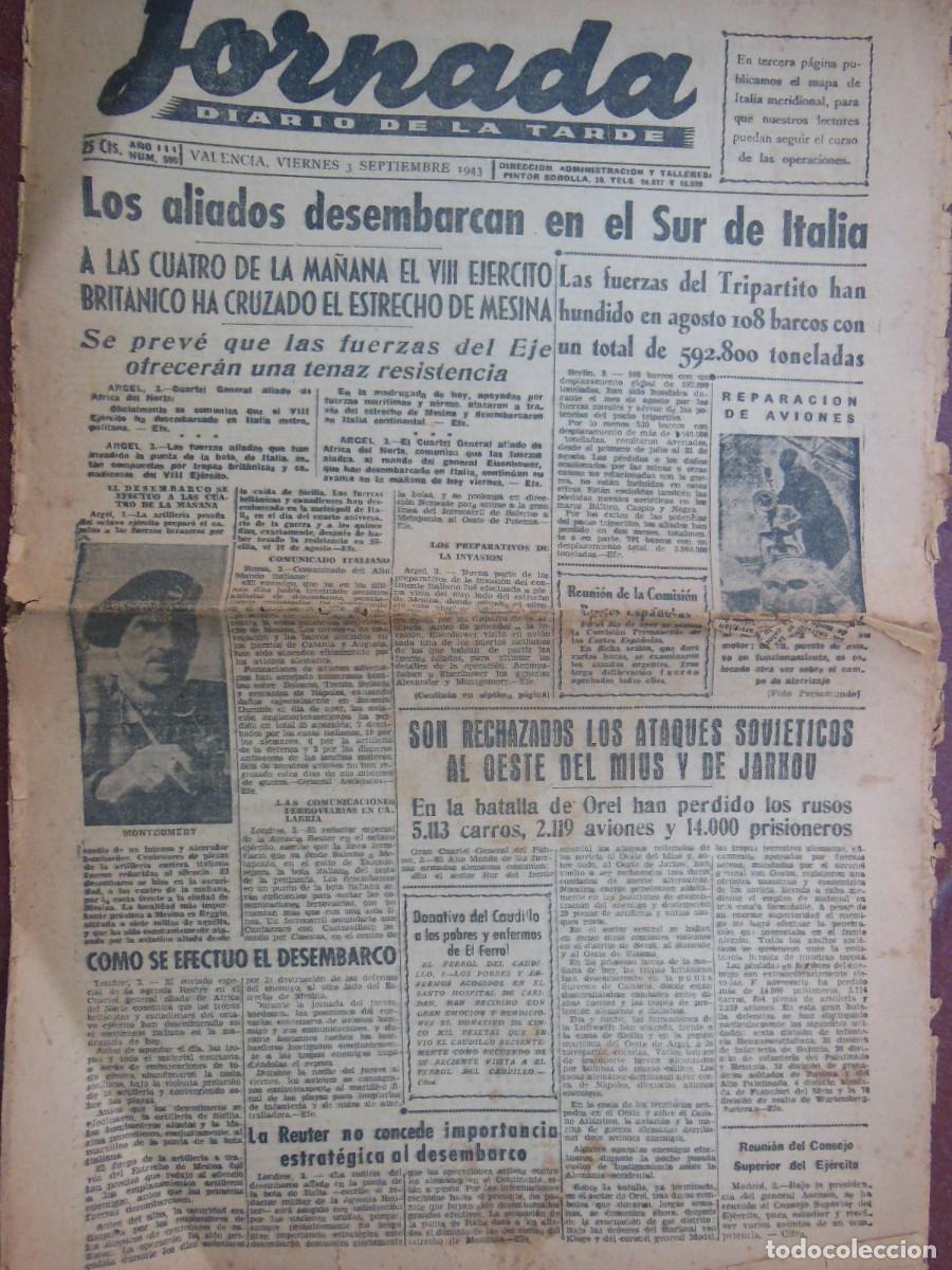 Collezionismo di Riviste e Giornali: JORNADA. Diario de la Tarde. 3 DE SEPTIEMBRE DE 1943. N&ordm; 596. (Valencia)