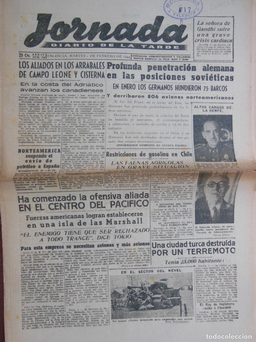 Collezionismo di Riviste e Giornali: JORNADA. Diario de la Tarde. 1 DE FEBRERO DE 1944. N&ordm; 730. (Valencia)