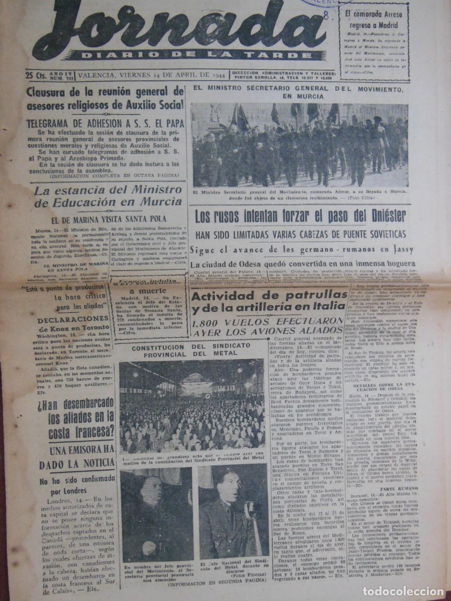 Collezionismo di Riviste e Giornali: JORNADA. Diario de la Tarde. 14 DE ABRIL DE 1944. N&ordm; 792. (Valencia)