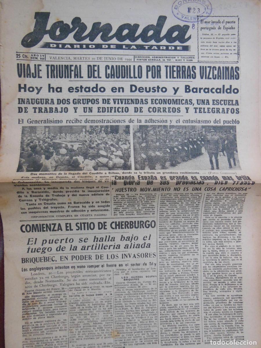 Collezionismo di Riviste e Giornali: JORNADA. Diario de la Tarde. 20 DE JUNIO DE 1944. N&ordm; 848. (Valencia)