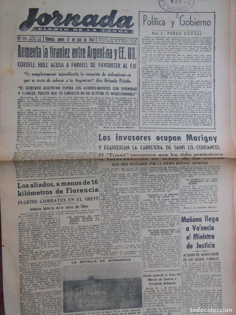 Collezionismo di Riviste e Giornali: JORNADA. Diario de la Tarde. 27 DE JULIO DE 1944. N&ordm; 880. (Valencia)