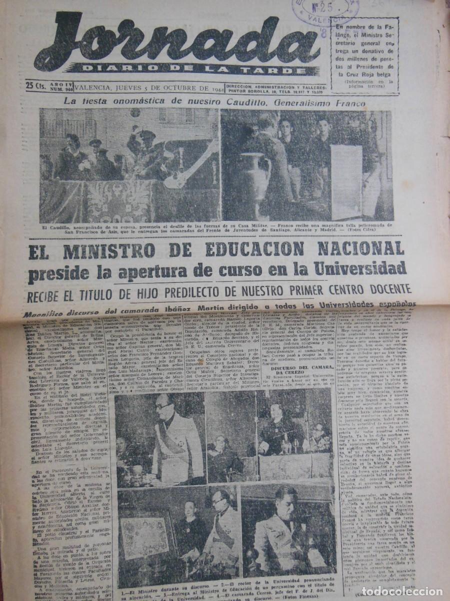 Collezionismo di Riviste e Giornali: JORNADA. Diario de la Tarde. 5 DE OCTUBRE DE 1944. N&ordm; 940. (Valencia)
