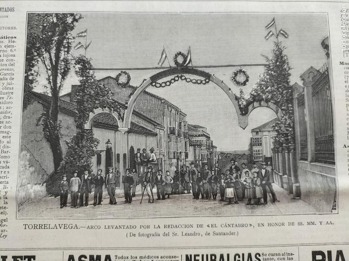 Coleccionismo de revistas y peri&oacute;dicos: TORRELAVEGA ARCO LEVANTADO EN HONOR DE SUS MAJESTADES ALFONSO XII HOJA REVISTA A&Ntilde;O 1881