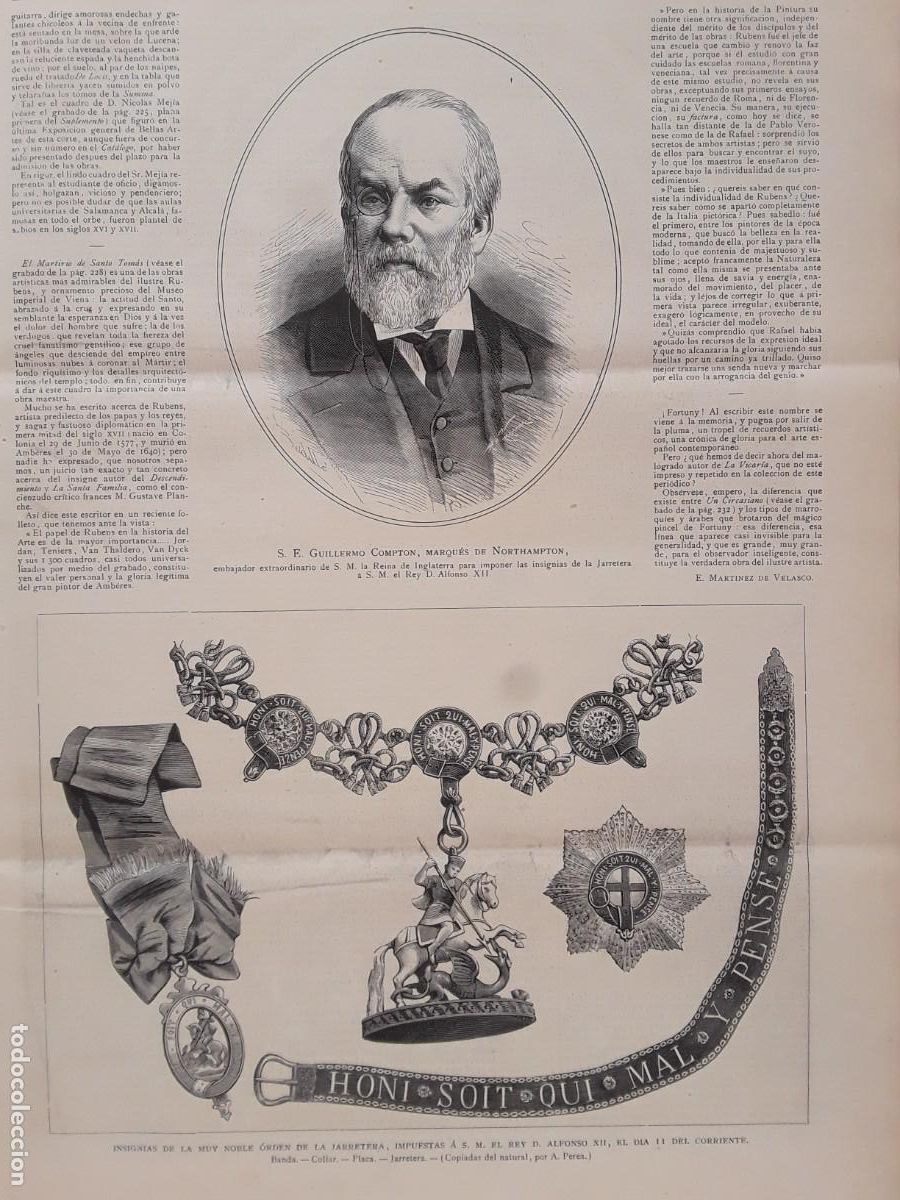 Collezionismo di Riviste e Giornali: INSIGNIAS ORDEN JARRETERIA IMPUSTAS ALFONSO XII POR GUILLERMO COMPTON MARQUES NORTHAMTON MADRID1881