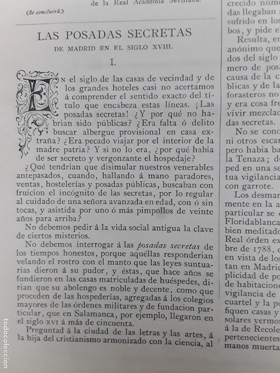 Coleccionismo de revistas y peri&oacute;dicos: LAS POSADAS SECRETAS DE MADRID EN EL SIGLO XVIII REVISTA A&Ntilde;O 1881