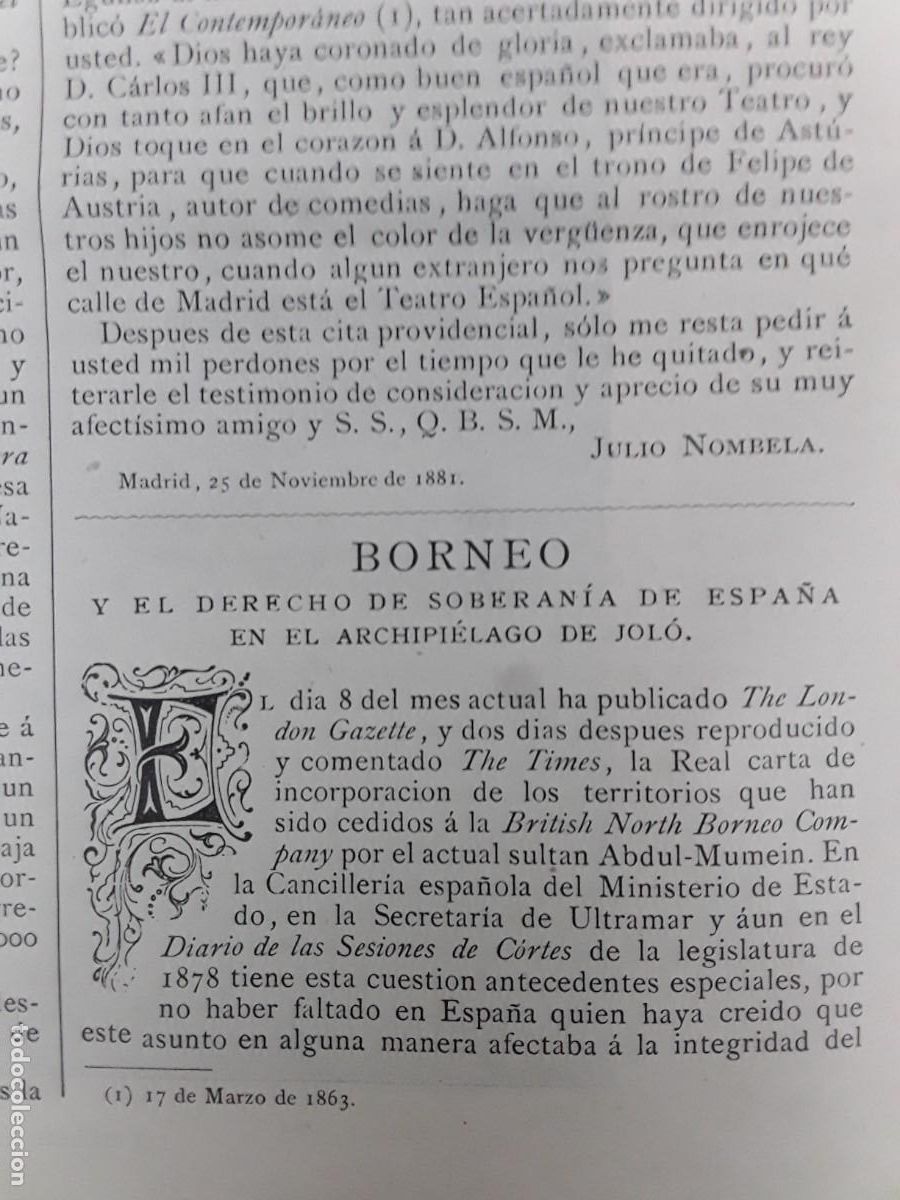 Coleccionismo de revistas y peri&oacute;dicos: BORNEO Y EL DERECHO DE SOBERANIA DE ESPA&Ntilde;A EN EL ARCHIPIELAGO DE JOLO REVISTA A&Ntilde;O 1881