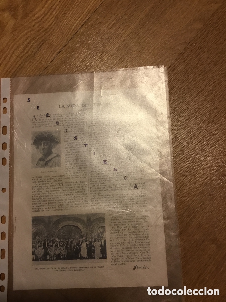 Collectionnisme de Revues et Journaux: - LA VIDA DEL TEATRO por Floridor - Mar&iacute;a Guerrero y Diaz de Mendoza en El caudal de los hijos 1920