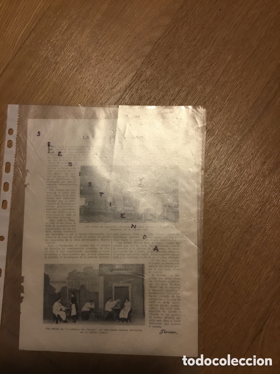 Collectionnisme de Revues et Journaux: LA VIDA DEL TEATRO por Floridor - Bataclan de Paso y Golobardas, La costilla del pr&oacute;jimo 1921