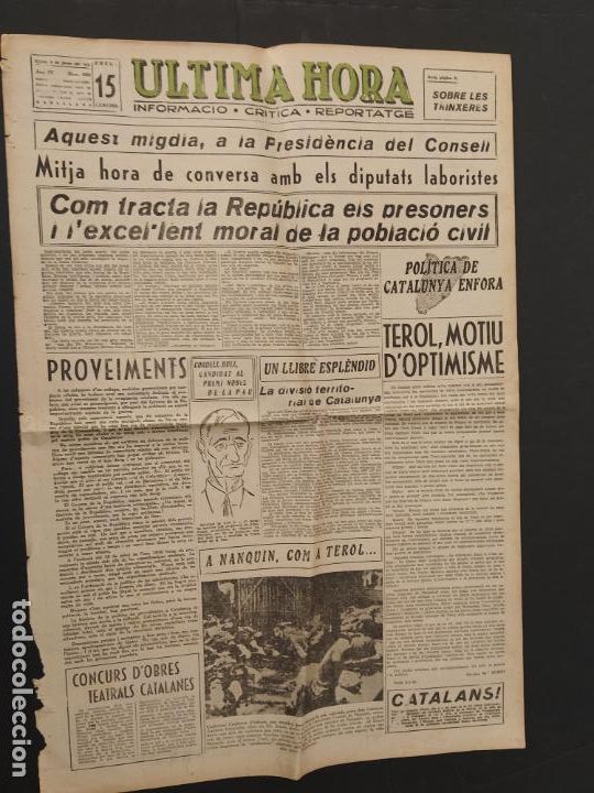 Collezionismo di Riviste e Giornali: GUERRA CIVIL-ULTIMA HORA-6 DE GENER ANY 1938-NUMERO 690-VEURE FOTOGRAFIES-(V-24.667)