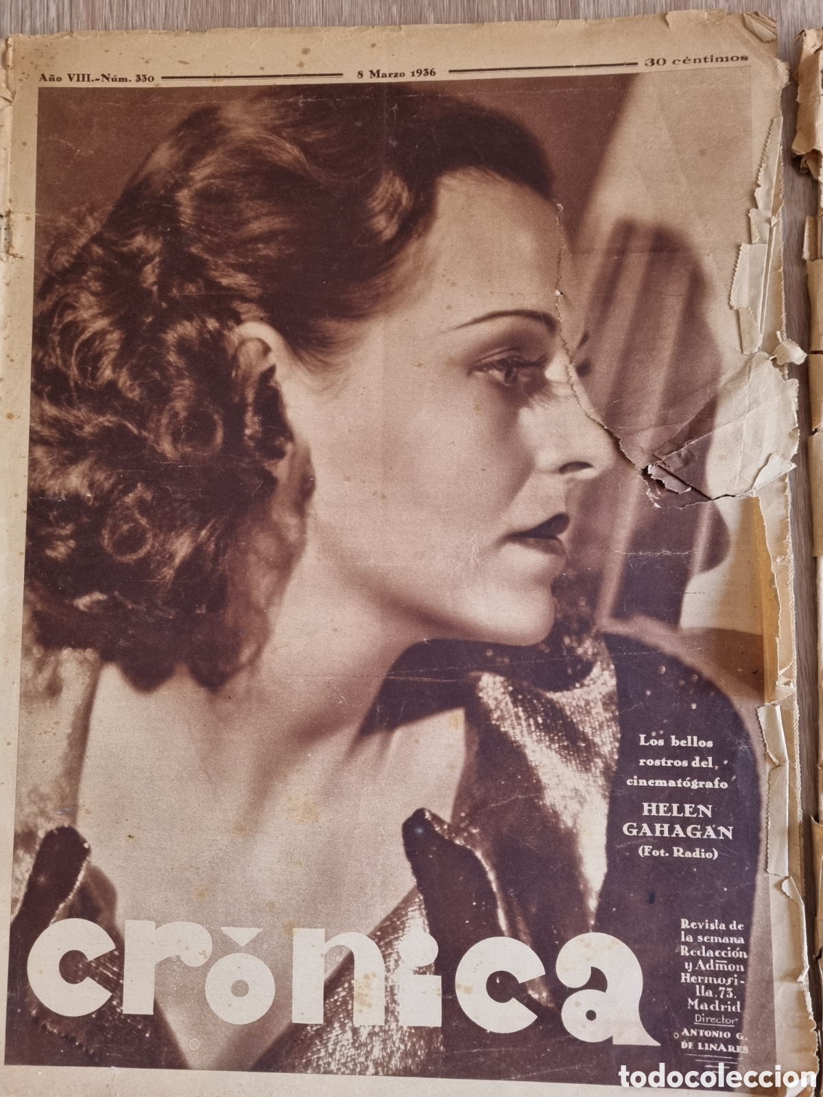 Collection Magazines and Newspapers: 1936. &rdquo;Cr&oacute;nica&rdquo;. Revista antigua. 9 de marzo. N⁰ 330. 30 c&eacute;ntimos. Gran formato.