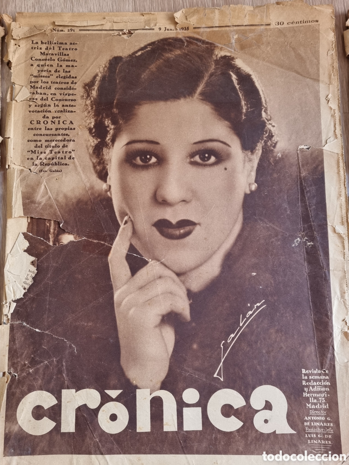 Collection Magazines and Newspapers: 1935. &rdquo;Cr&oacute;nica&rdquo;. Revista gr&aacute;fica antigua. 9 de junio. N⁰291. 30 c&eacute;ntimos. Gran formato.