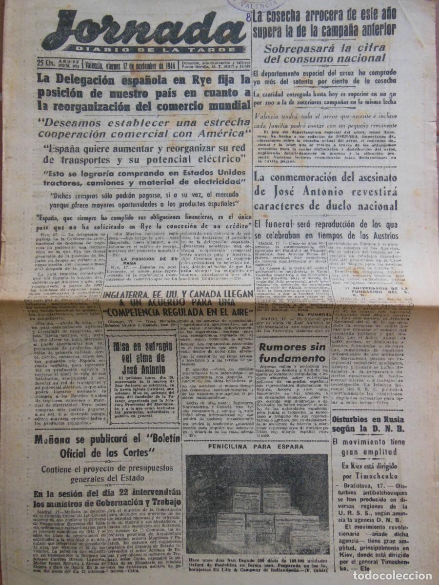 Colecionismo de Revistas e Jornais: JORNADA. Diario de la Tarde. 17 DE NOVIEMBRE DE 1944. N&ordm; 976. (Valencia). Segunda Guerra Mundial.