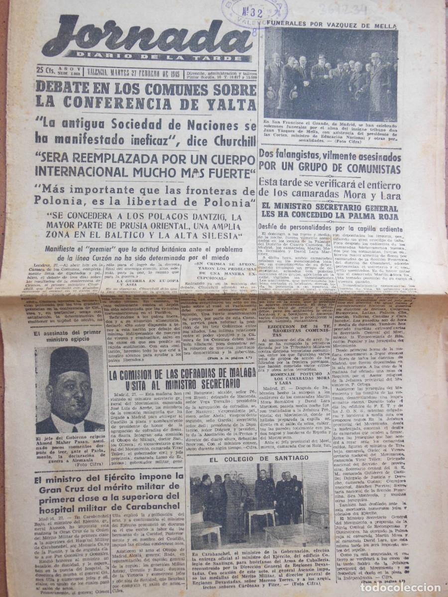 Colecionismo de Revistas e Jornais: JORNADA. Diario de la Tarde. 27 DE FEBRERO DE 1945. N&ordm; 1060. (Valencia). Segunda Guerra Mundial.