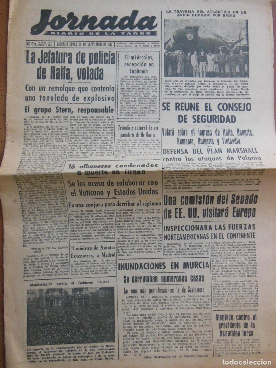 Colecionismo de Revistas e Jornais: JORNADA. Diario de la Tarde. 29 DE SEPTIEMBRE DE 1947. N&ordm; 1863. (Valencia). Segunda Guerra Mundial.
