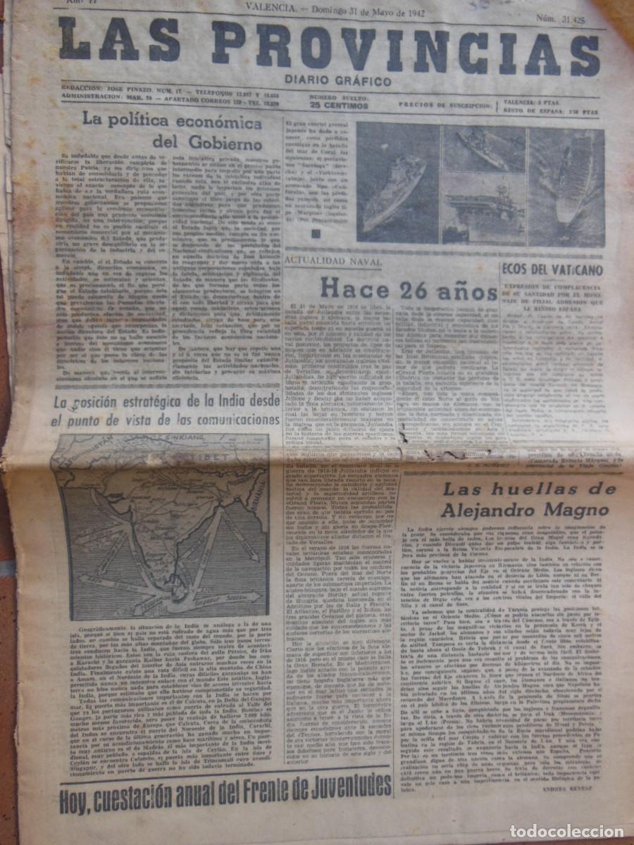 Colecionismo de Revistas e Jornais: ANTIGUO PERI&Oacute;DICO / OLD NEWSPAPER: LAS PROVINCIAS DIARIO GR&Aacute;FICO 31 DE MAYO DE 1942. N&ordm; 31.425.(Vlc)