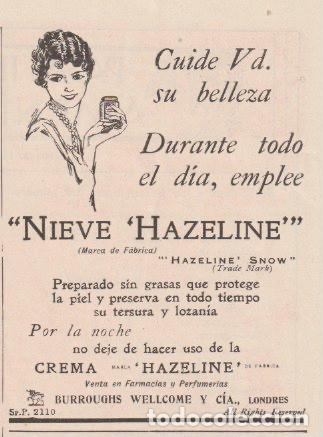 Coleccionismo de revistas y peri&oacute;dicos: Publicidad crema Nieve Hazeline - 1930