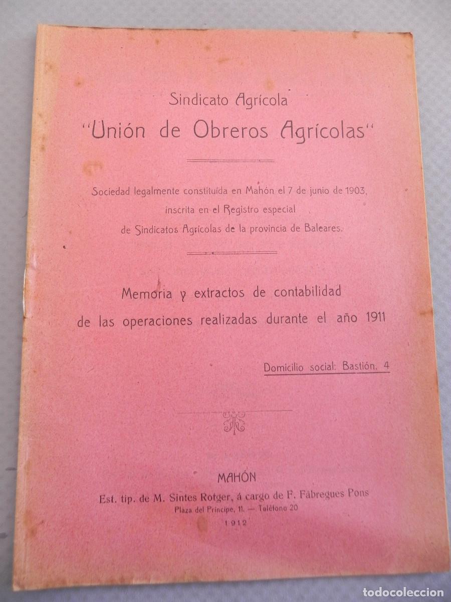 Coleccionismo de Revistas y Peri&oacute;dicos: -UNI&Oacute;N DE OBREROS AGR&Iacute;COLAS- SINDICATO AGR&Iacute;COLA. MAH&Oacute;N (MENORCA). A&Ntilde;O 1911 (RM00005) @)