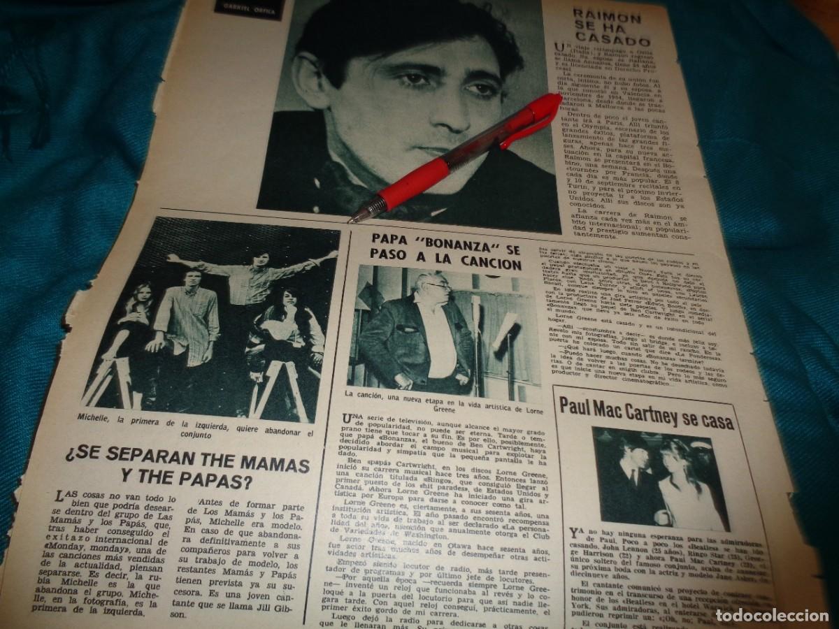 Collezionismo di Riviste e Giornali: RECORTE : RAIMON. THE MAMAS AND THE PAPAS. LORNE GREENE. FOTOGRAMAS, SEPTMBRE 1966