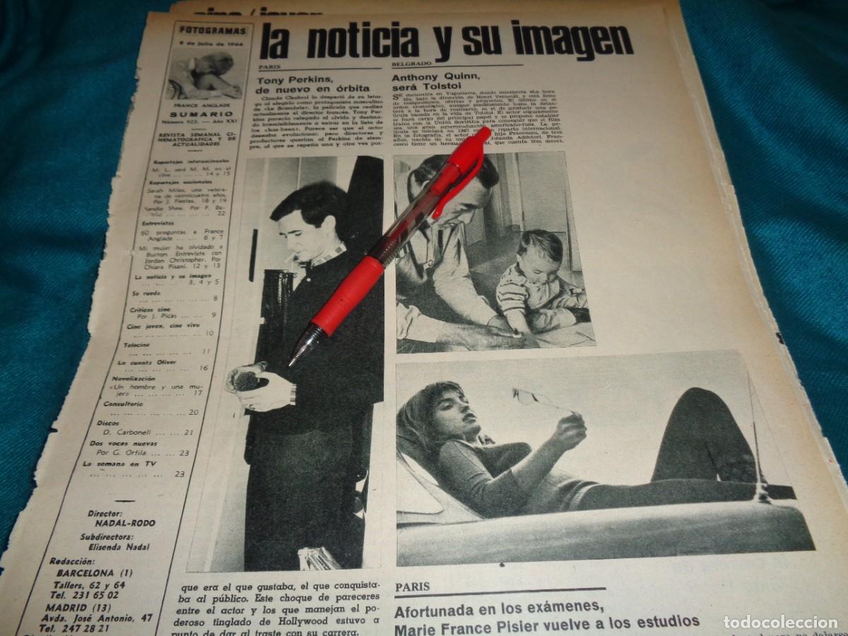 Collectionnisme de Revues et Journaux: RECORTE : TONY PERKINS. MARIE FRANCE PISIER. ANTHONY QUINN. FOTOGRAMAS, JULIO 1966