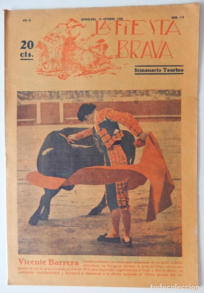 Coleccionismo de Revistas y Peri&oacute;dicos: La Fiesta Brava Semanario taurino N&uacute;m. 115 A&ntilde;o III - 19 Octubre 1928 / Vicente Barrera