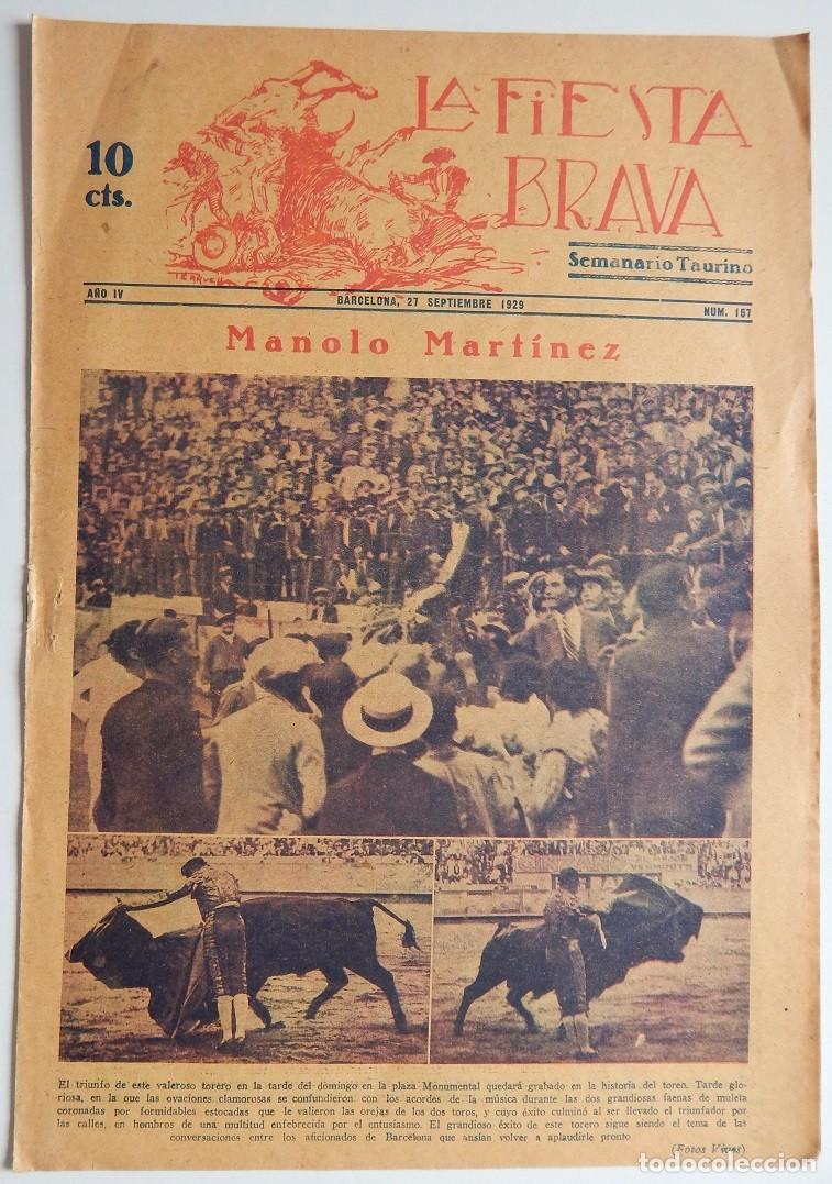 Coleccionismo de Revistas y Peri&oacute;dicos: La Fiesta Brava Semanario taurino N&uacute;m. 157 A&ntilde;o IV - 27 Septiembre 1929 / Manolo Mart&iacute;nez