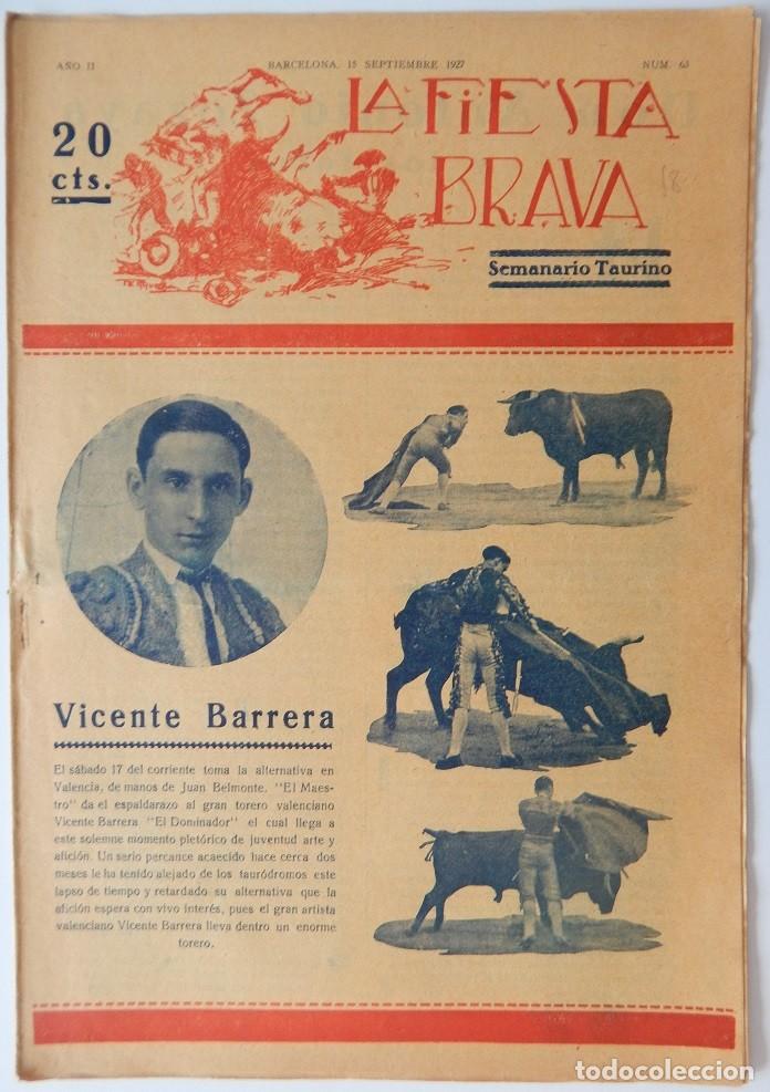 Coleccionismo de Revistas y Peri&oacute;dicos: La Fiesta Brava Semanario taurino N&uacute;m. 63 A&ntilde;o II - 15 Septiembre 1927 / Vicente Barrera