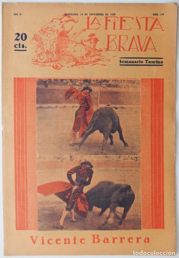 Coleccionismo de Revistas y Peri&oacute;dicos: La Fiesta Brava Semanario taurino N&uacute;m. 110 A&ntilde;o III - 14 Septiembre 1928 / Vicente Barrera