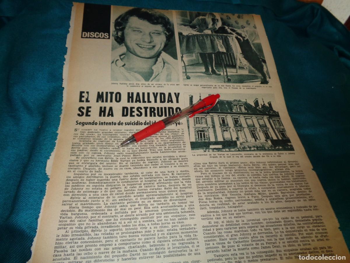 Coleccionismo de Revistas y Peri&oacute;dicos: RECORTE : 2&ordm; INTENTO DE SUICIDIO DE JOHNNY HALLYDAY. FOTOGRAMAS, SPTMBRE 1966