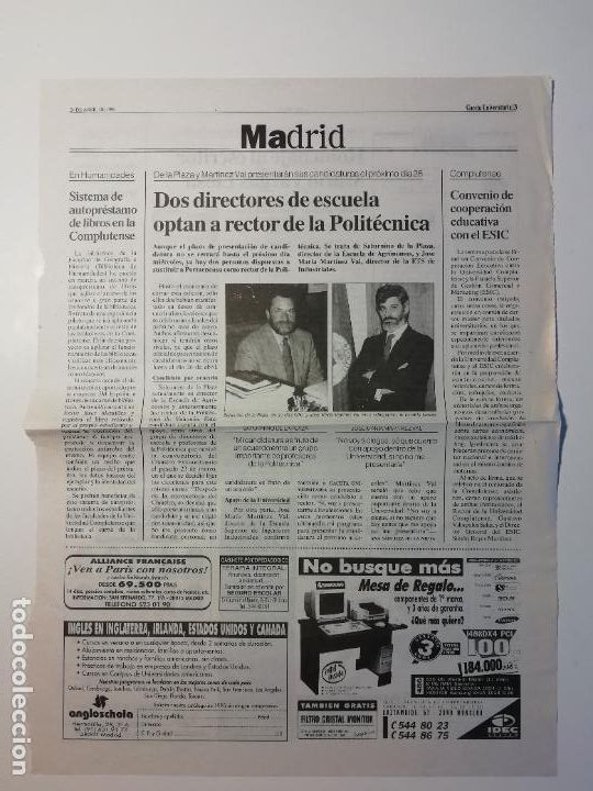 Coleccionismo de Revistas y Peri&oacute;dicos: Elecciones Rector Universidad Polit&eacute;nica Madrid Homenaje Vargas Llosa Gaceta Universitaria 24 4 1995