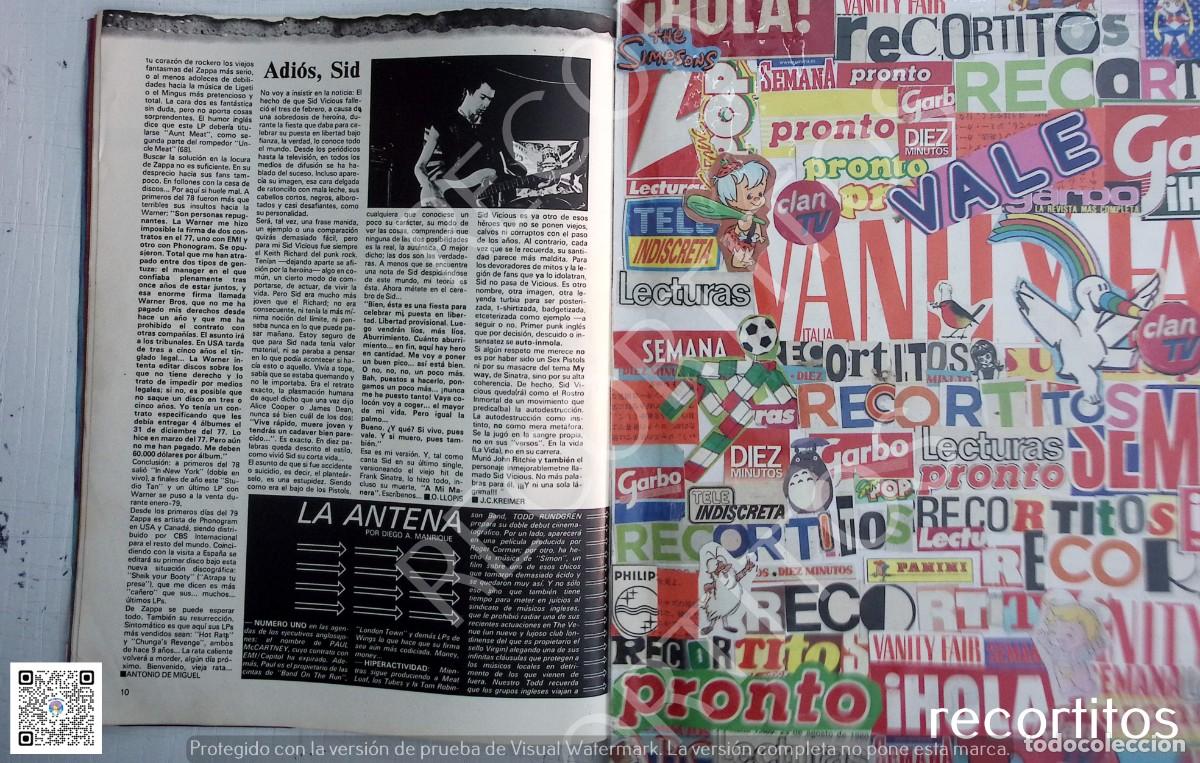 Coleccionismo de revistas y peri&oacute;dicos: SID VICIOUS punk SEX PISTOLS NANCY