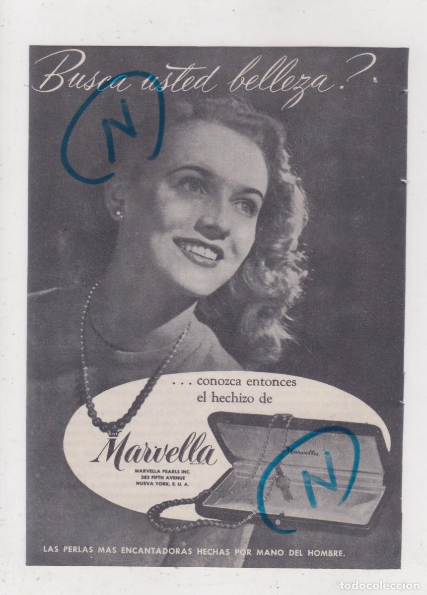 Colecionismo de Revistas e Jornais: PUBLICIDAD 1947. ANUNCIO PERLAS MARVELLA. MARVELLA PEARLS INC. NUEVA YORK, E.U.A.