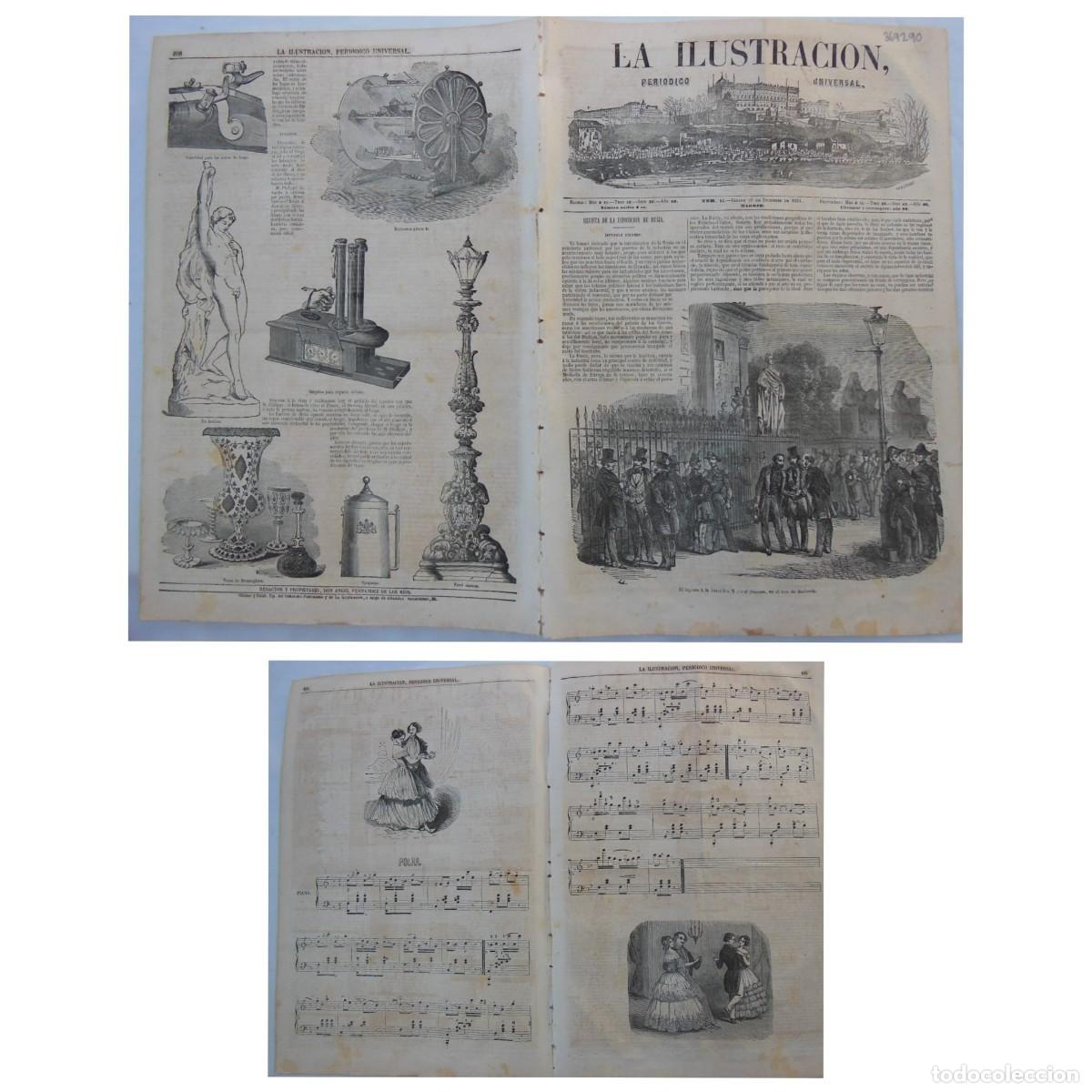 Colecionismo de Revistas e Jornais: ANTIGUO PERI&Oacute;DICO: LA ILUSTRACI&Oacute;N, PERI&Oacute;DICO UNIVERSAL. 20 DE DICIEMBRE DE 1851. Partitura de Polka.