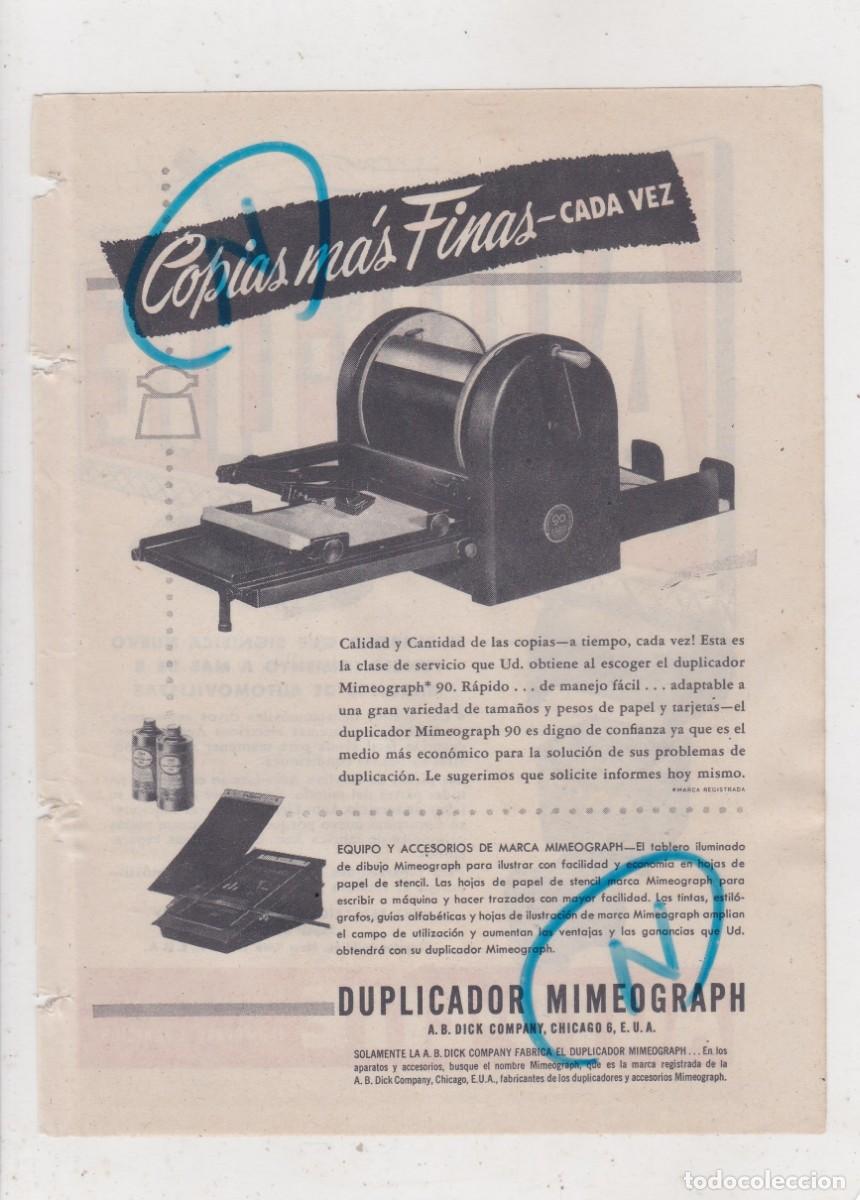 Colecionismo de Revistas e Jornais: PUBLICIDAD 1947. ANUNCIO DUPLICADOR MIMEOGRAPH + AUTO-LITE, PARA AUTOMOVIL. N.Y, E.U.A. (REVERSO)