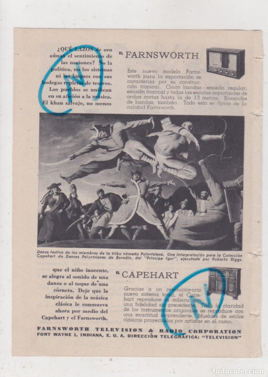 Colecionismo de Revistas e Jornais: PUBLICIDAD 1947. ANUNCIO FARNSWORTH Y CAPEHART. FARNSWORTH TELEVISION & RADIO Co. + YORK REFRIGERACI