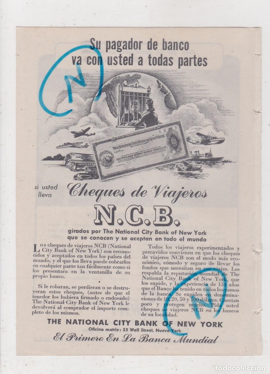 Sammeln von Zeitschriften und Zeitungen: PUBLICIDAD 1947. ANUNCIO CHEQUES DE VIAJEROS N.C.B. THE NATIONAL CITY BANK OF NEW YORK + SWIFT (REVE