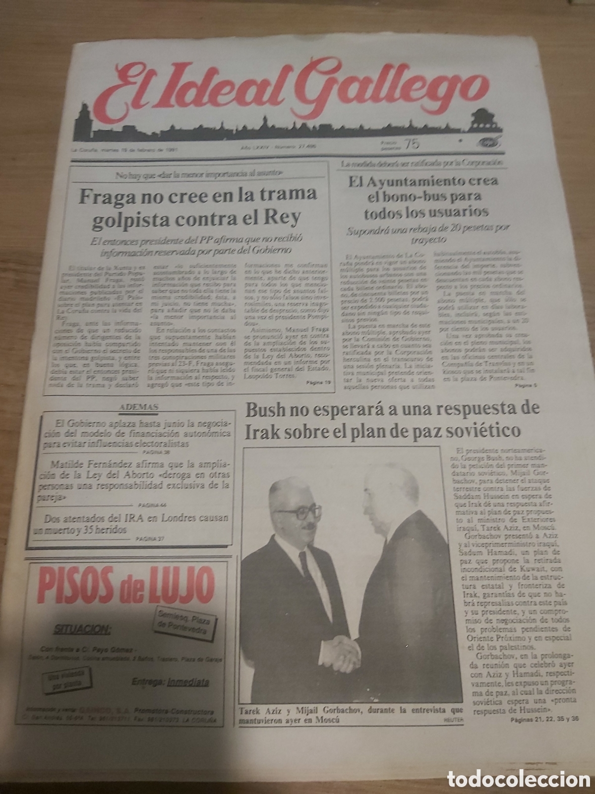 Colecionismo de Revistas e Jornais: El ideal gallego 199115 febrero fraga no cree en la trama golpista contra el Rey tenemos m&aacute;s