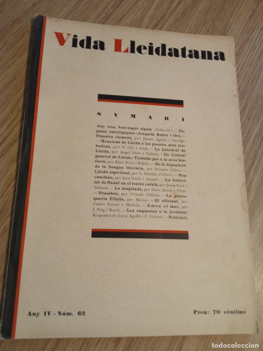 Collezionismo di Riviste e Giornali: VIDA LLEIDATANA - n&uacute;m. 62 - Any IV - 1 de gener 1929