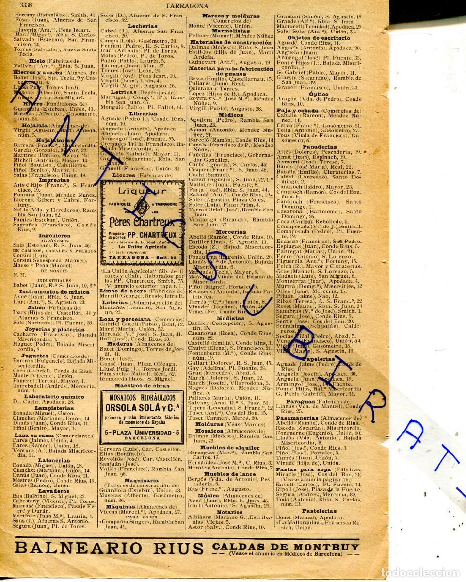 Collection Magazines and Newspapers: RECORTE DE PRENSA A&Ntilde;O 1905 MOSAICOS HIDRAULICOS ORSOLA SOLA LICOR DE TARRAGONA CHARTREUX CHASTREUSE