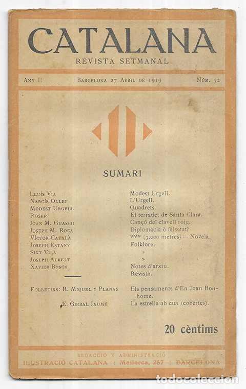 Coleccionismo de Revistas y Peri&oacute;dicos: CATALANA Revista Setmanal Any II n&ordm; 52 Barcelona 27 Abril de 1919