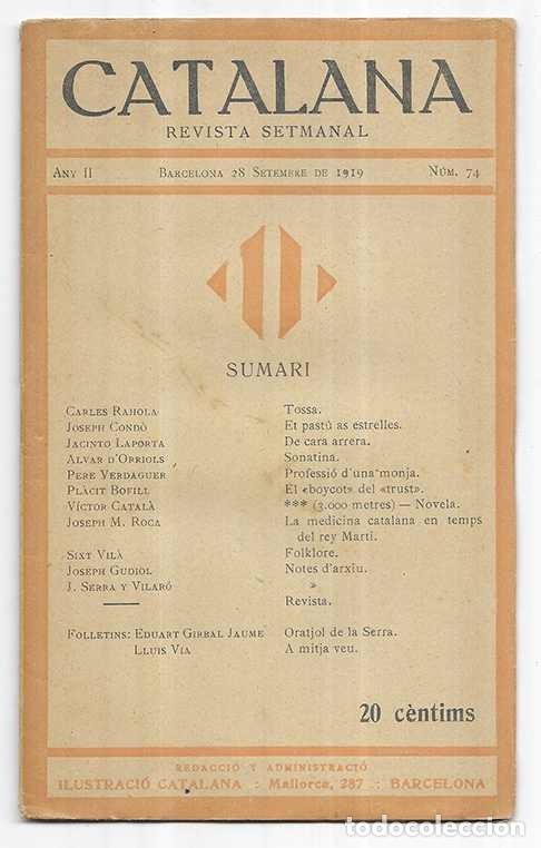 Coleccionismo de Revistas y Peri&oacute;dicos: CATALANA Revista Setmanal Any II n&ordm; 74 Barcelona 28 Setembre de 1919