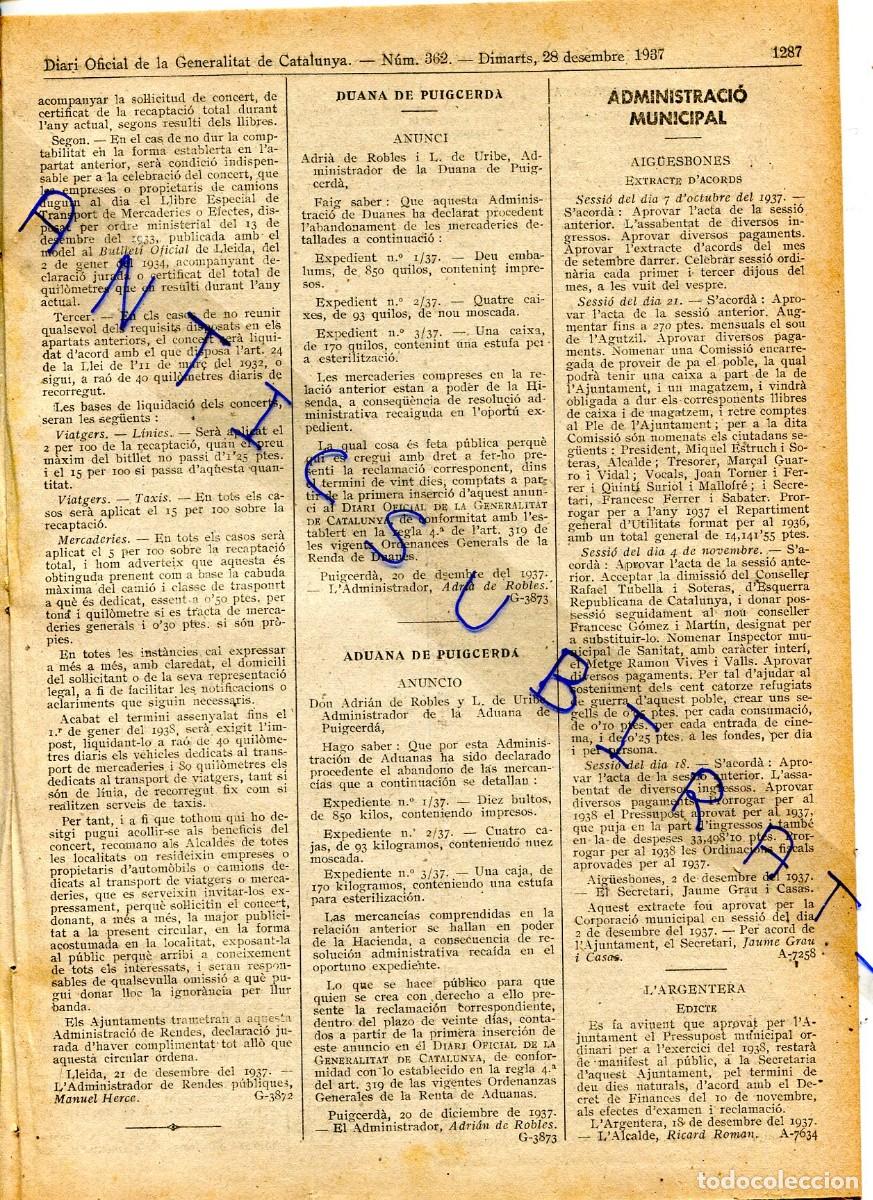 Collezionismo di Riviste e Giornali: DIARI ANY 1937 GUERRA CIVIL AIGUESBONES L' ARGENTERA BATEA BEGET CASTELLCIR CORBERA FLA&Ccedil;A FORNELLS