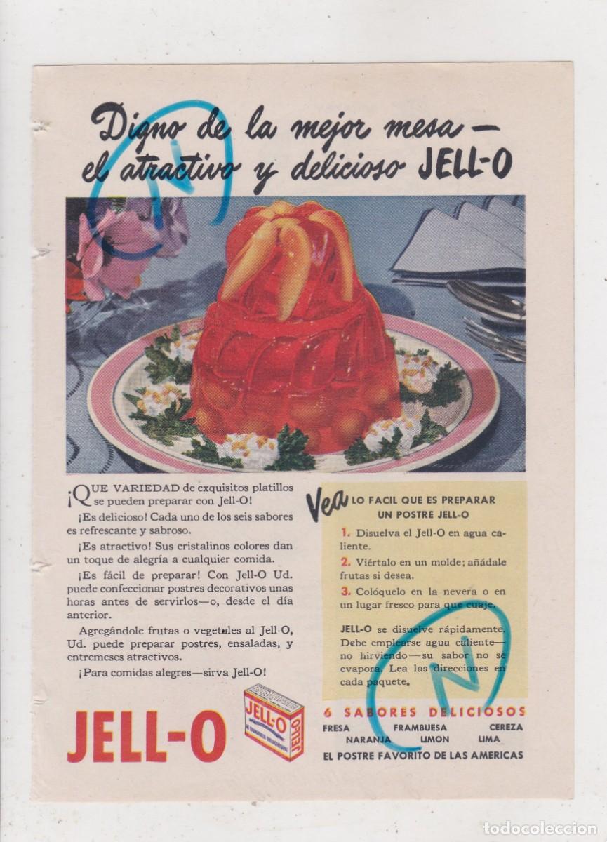 Colecionismo de Revistas e Jornais: PUBLICIDAD 1947. ANUNCIO GELATINA JELL-O + WHISKEY AMERICANO THREE FEATHERS (REVERSO)