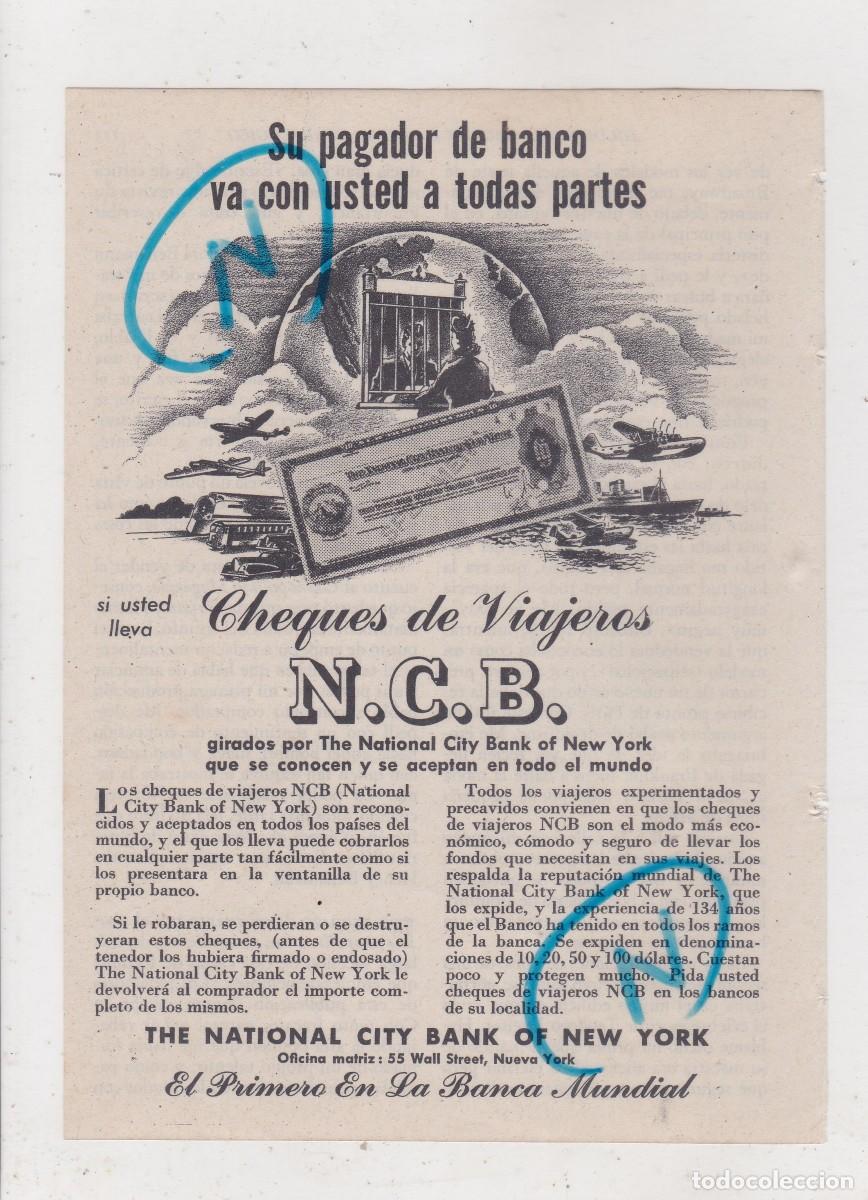 Sammeln von Zeitschriften und Zeitungen: PUBLICIDAD 1947. ANUNCIO CHEQUES DE VIAJEROS N.C.B. THE NATIONAL CITY BANK OF NEW YORK