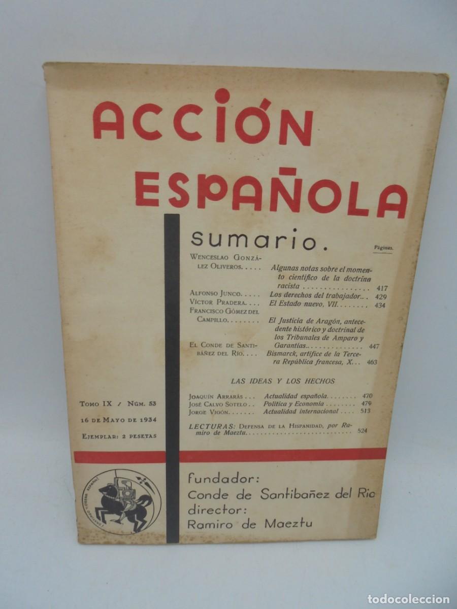 Collection Magazines and Newspapers: ACCION ESPA&Ntilde;OLA. REVISTA QUINCENAL TOMO IX. N&ordm; 53. 16 MAYO 1934. LEER.