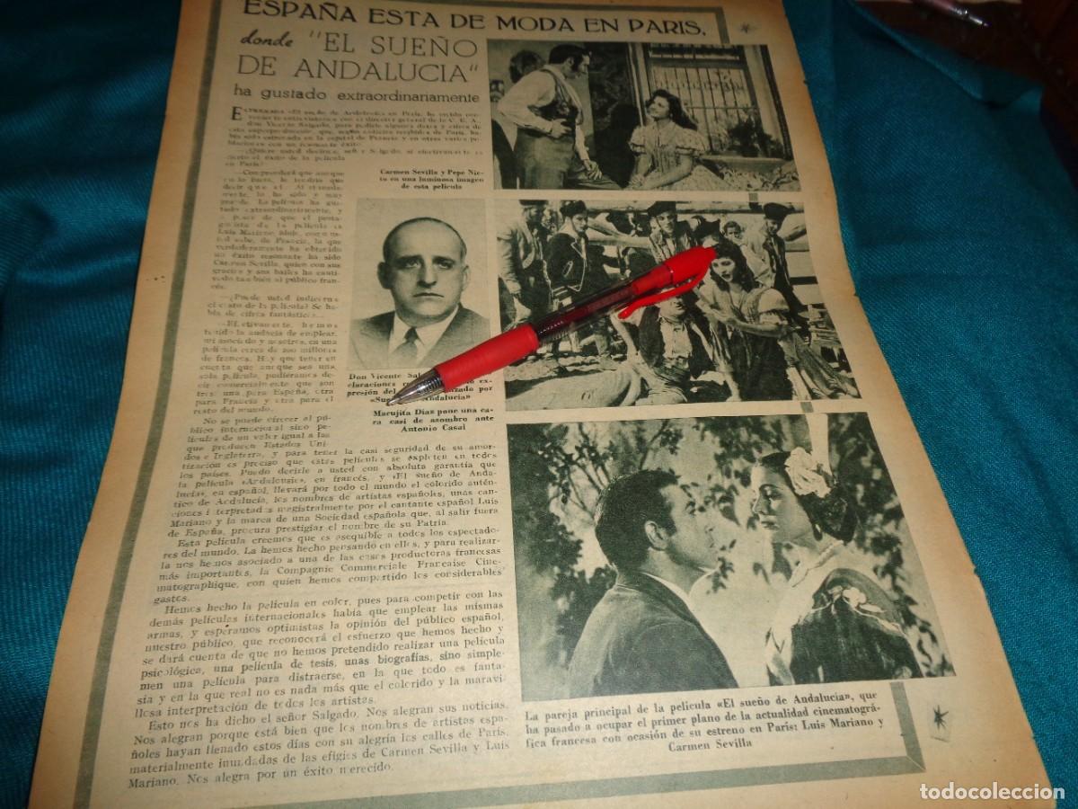 Coleccionismo de Revistas y Peri&oacute;dicos: RECORTE : CARMEN SEVILLA EN EL SUE&Ntilde;O DE ANDALUCIA. PRIMER PLANO, ABRIL 1951