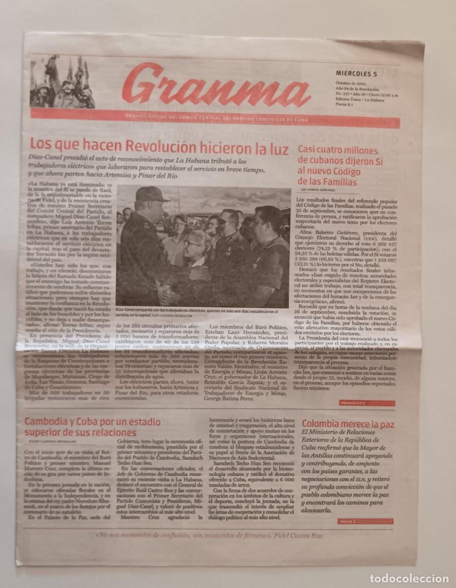 Coleccionismo de revistas y peri&oacute;dicos: Granma- 5-octubre-2022-Cuba.