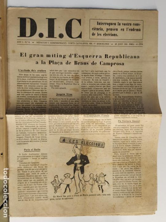 Coleccionismo de Revistas y Peri&oacute;dicos: D.I.C - NUMERO 2 - 25 JUNY 1931 - EL GRAN MITING D'ESQUERRA REPUBLICANA - REVISTA ANTIGA -(K-11.942)