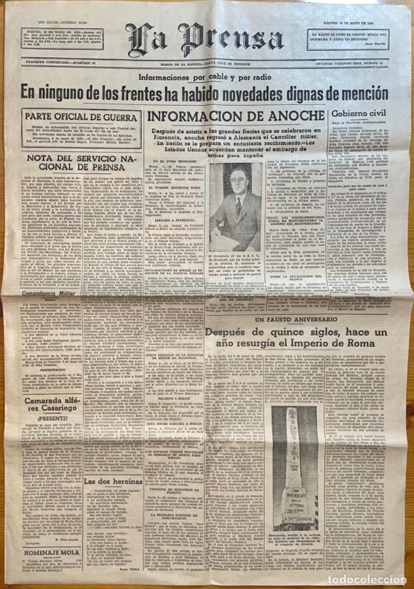 Sammeln von Zeitschriften und Zeitungen: LA PRENSA- GUERRA CIVIL- S.C. TENERIFE- PERIODICO- 1938